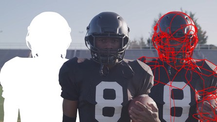 Roto: the plate, the spline shapes around the player and the final white matte.