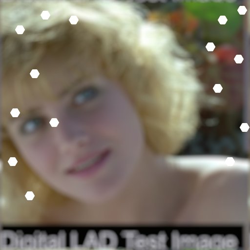 Convolve with a hexagon kernel on an image with HDR highlights: bright hexagonal bokeh
