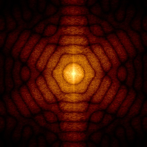 Fourier spectrum of the blurred image: the hexagon pattern is printed on it